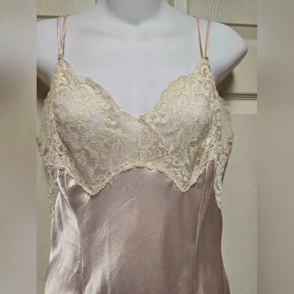 Vintage 90’s Victoria's Secret Blush Satin n Lace Front Split Ankle Gown Sz Med - Picture 3 of 17